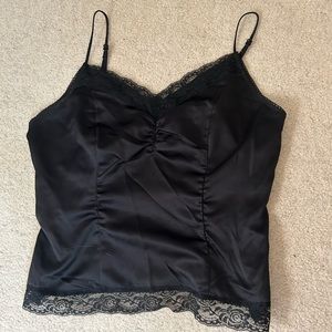 Vintage Black Silk/Lace Cami Tank Top